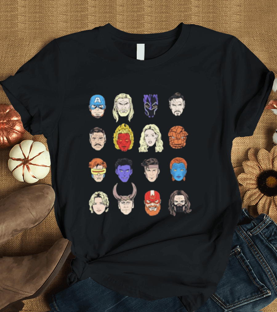 Heroes Assemble Big Head Iconic Characters Collage T-Shirt