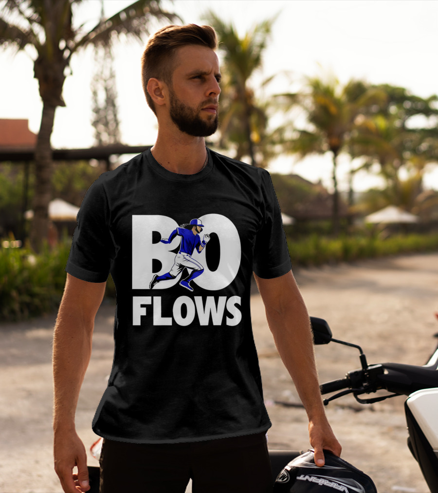 Bo Flows Running Baseball Player In Blue Uniform T-Shirt