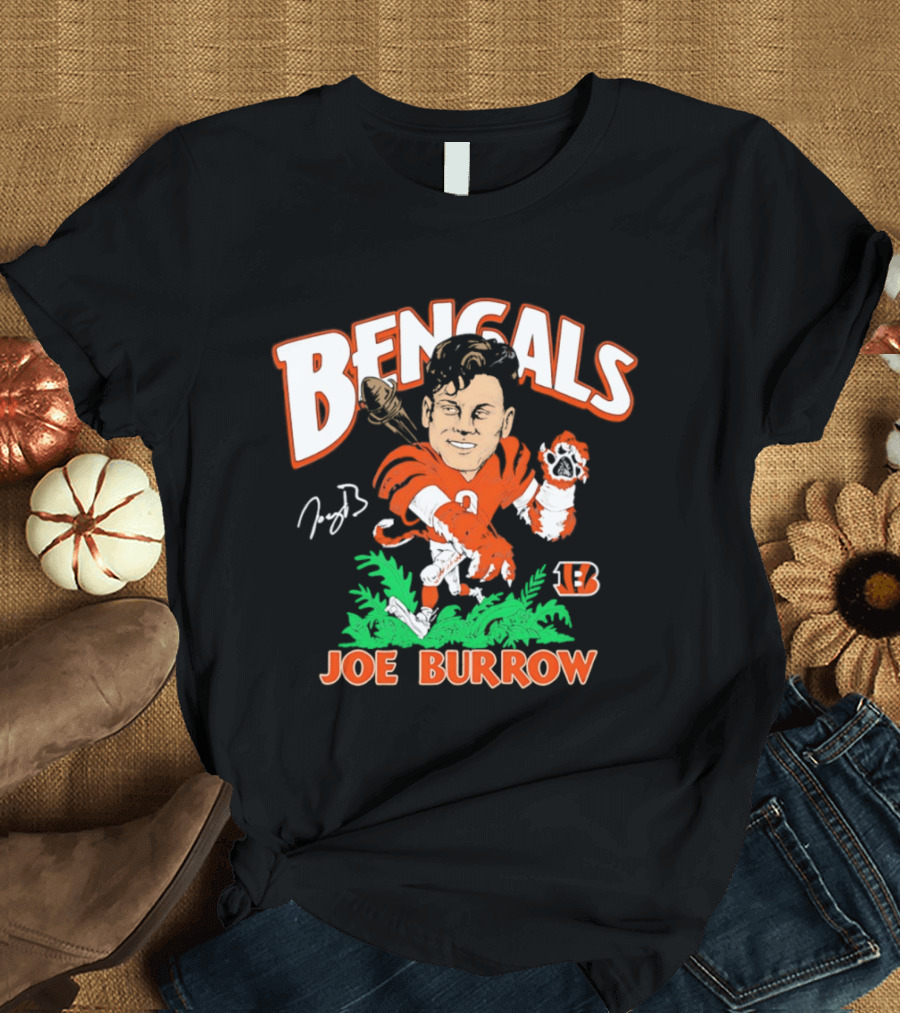 Bengals Joe Burrow Caricature Football T-Shirt