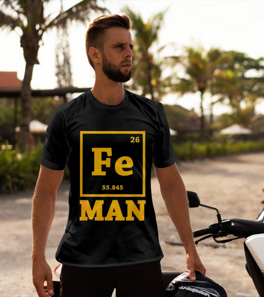 Fe 26 55.845 Periodic Chemistry Element Man T-Shirt