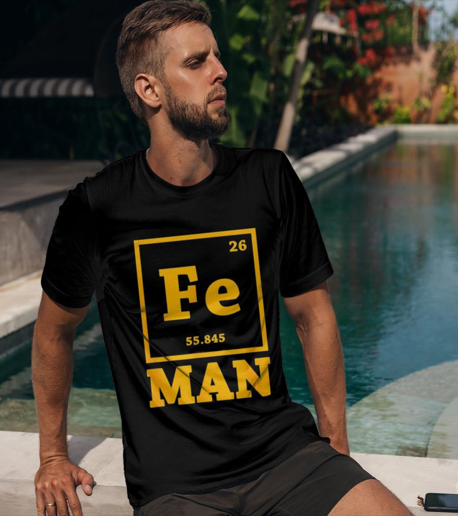 Fe 26 55.845 Periodic Chemistry Element Man T-Shirt