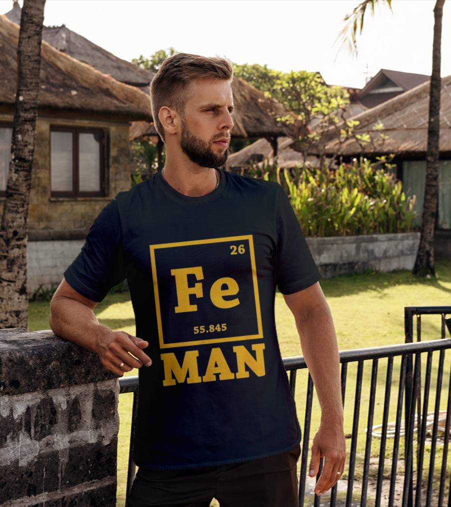Fe 26 55.845 Periodic Chemistry Element Man T-Shirt