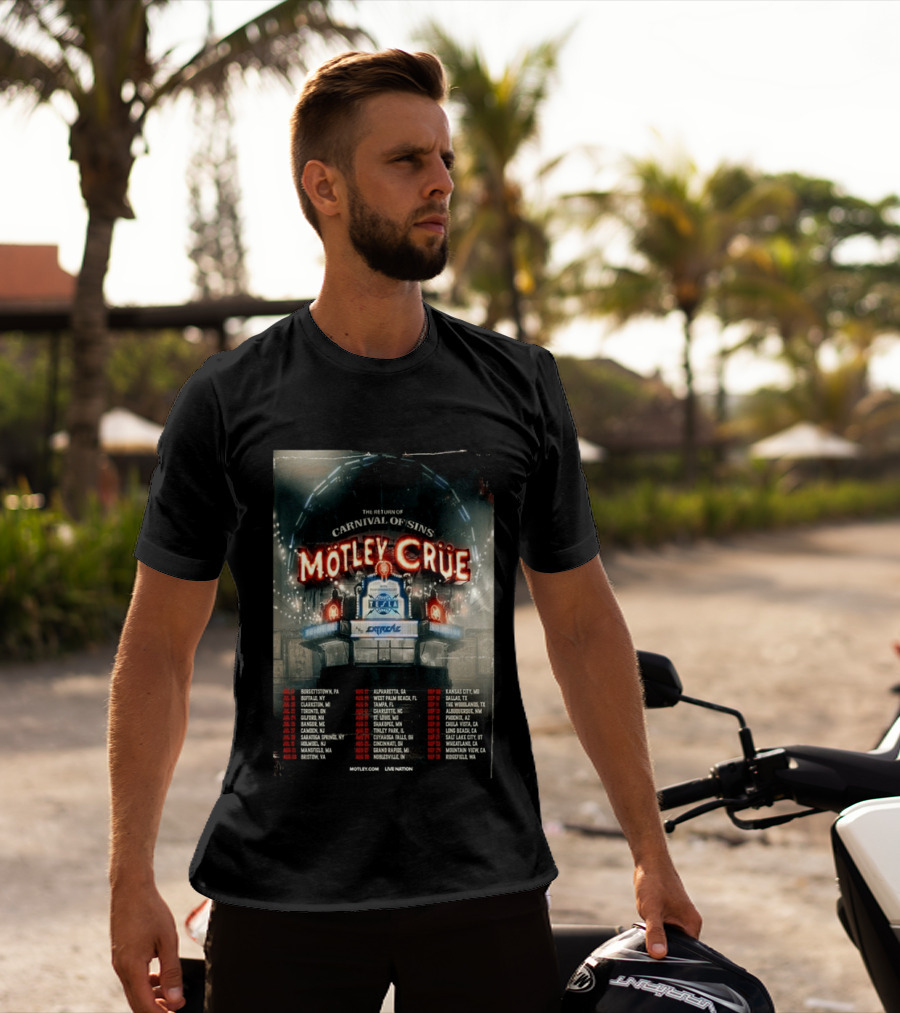 Motley Crue Carnival Of Sins Tour 2026 Featuring Tesla Dates And Locations T-Shirt
