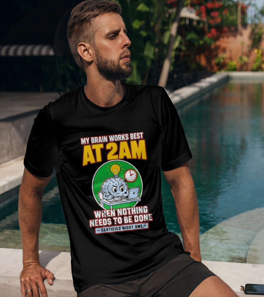 My Brain Works Best At 2am When Nothing Needs To Be Done Certified Night Owl T-Shirt