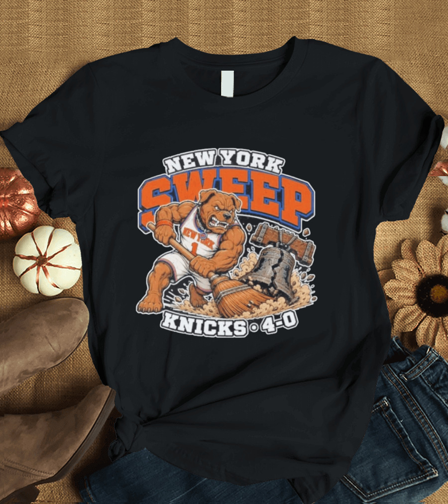 New York Knicks Sweep 76ers Bell Cracked 4 0 T-Shirt