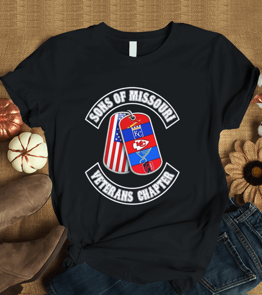 Sons Of Missouri Veterans Chapter Dog Tags KC Chiefs St. Louis Cardinals STL Blues USA Flag T-Shirt