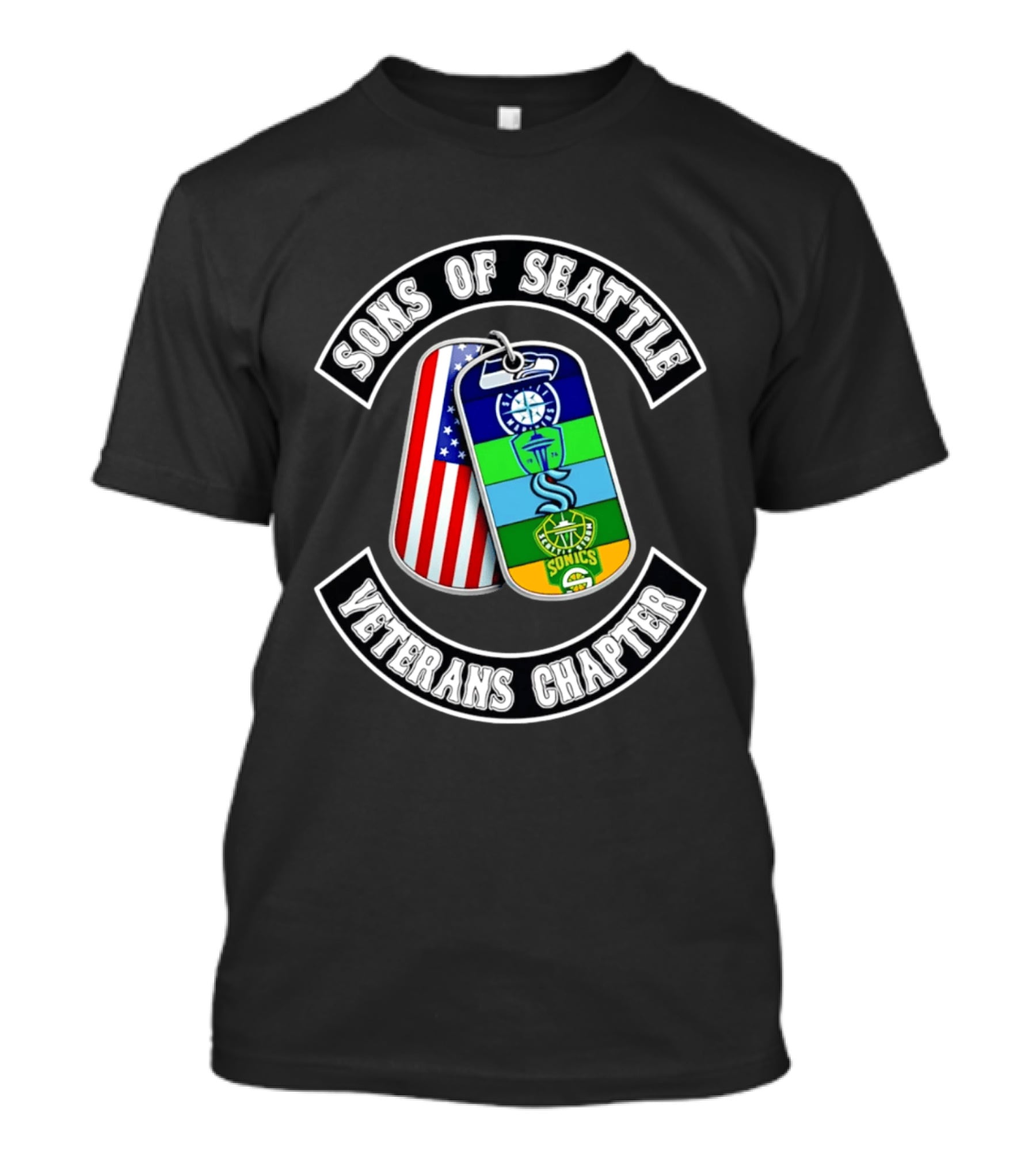 Sons Of Seattle Veterans Chapter Dog Tags American Flag Sonics Seattle Sports T-Shirt