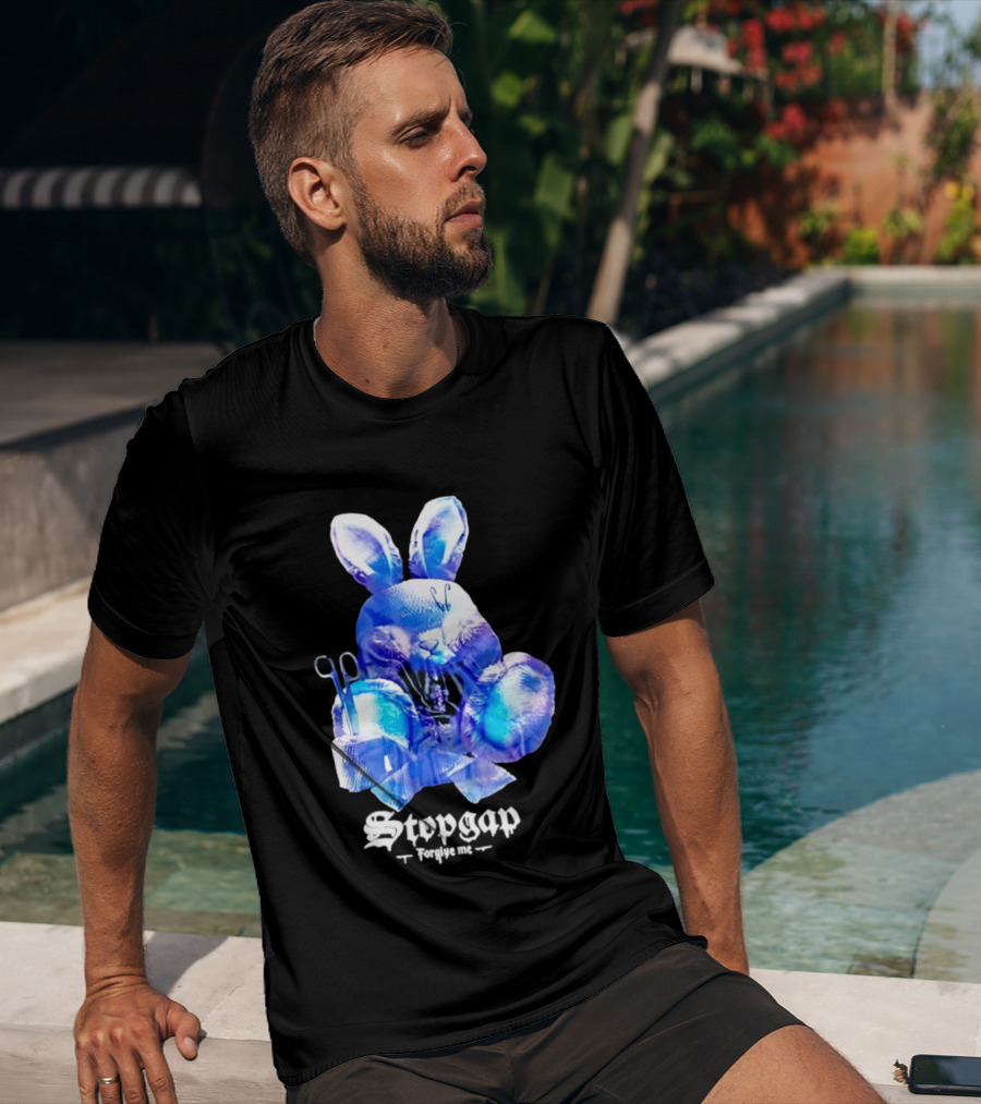 Stopgap Forgive Me Blue Bunny Plush With Scissors T-Shirt