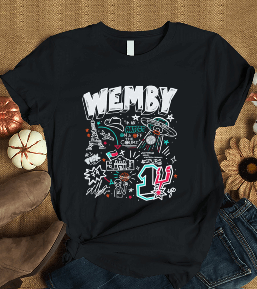 Wemby Victor Wembanyama Artist On Off Court Spurs #1 Eiffel Tower Alien Spaceship T-Shirt