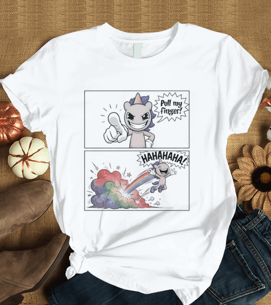 Dusty Unicorn Pull My Finger Rainbow Fart Dust T-Shirt