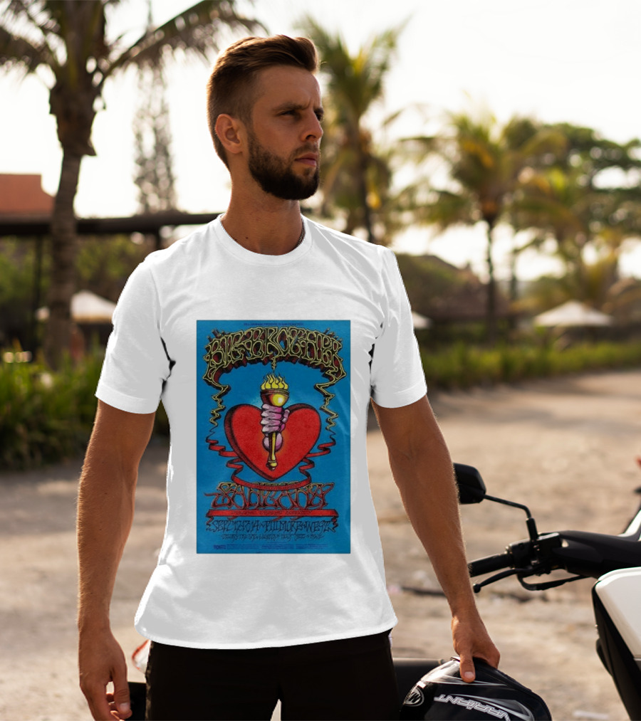 Big Brother The Holding Company Blue Background Red Heart And Torch Iconic Psychedelic T-Shirt