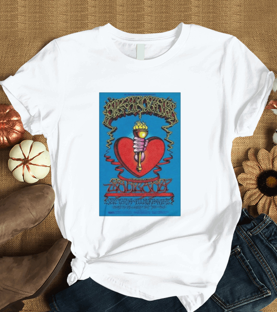 Big Brother The Holding Company Blue Background Red Heart And Torch Iconic Psychedelic T-Shirt