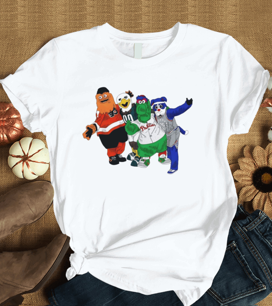 Philly Mascots Gritty Swoop Phanatic Franklin 2026 Sports Characters T-Shirt