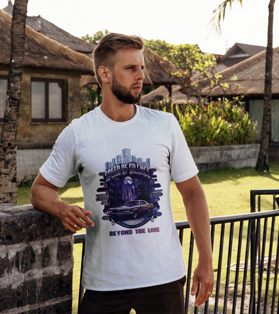 Speed Of Silence Cityscape Classic Car Moonlight Beyond The Line T-Shirt
