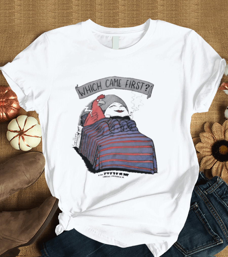 Which Came First The Chicken Or The Egg Striped Bed Scene T-Shirt