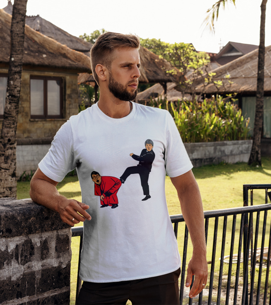 Kicking Random Man Up The Arse Funny Comic Scene T-Shirt