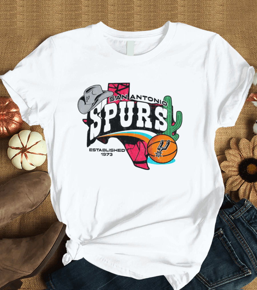 San Antonio Spurs 1973 Cactus Texas Basketball Cowboy Hat T-Shirt