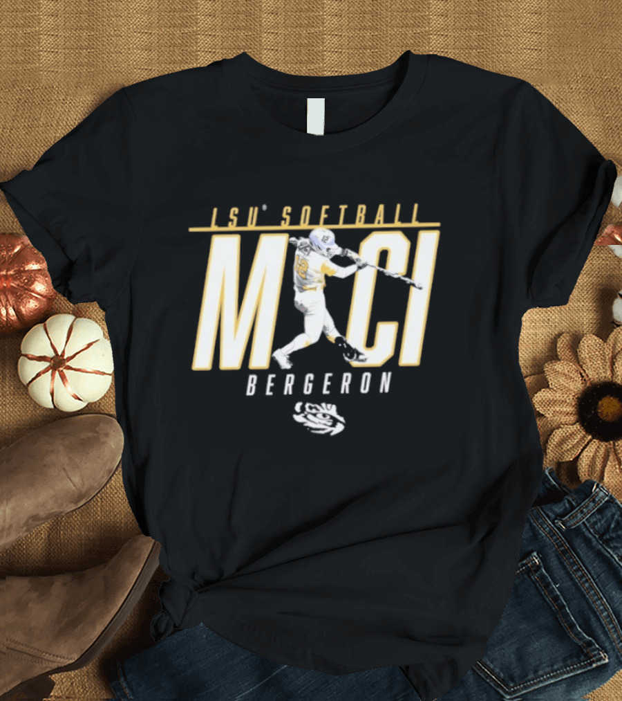 LSU Softball Maci Bergeron Swinging Action Baseball T-Shirt