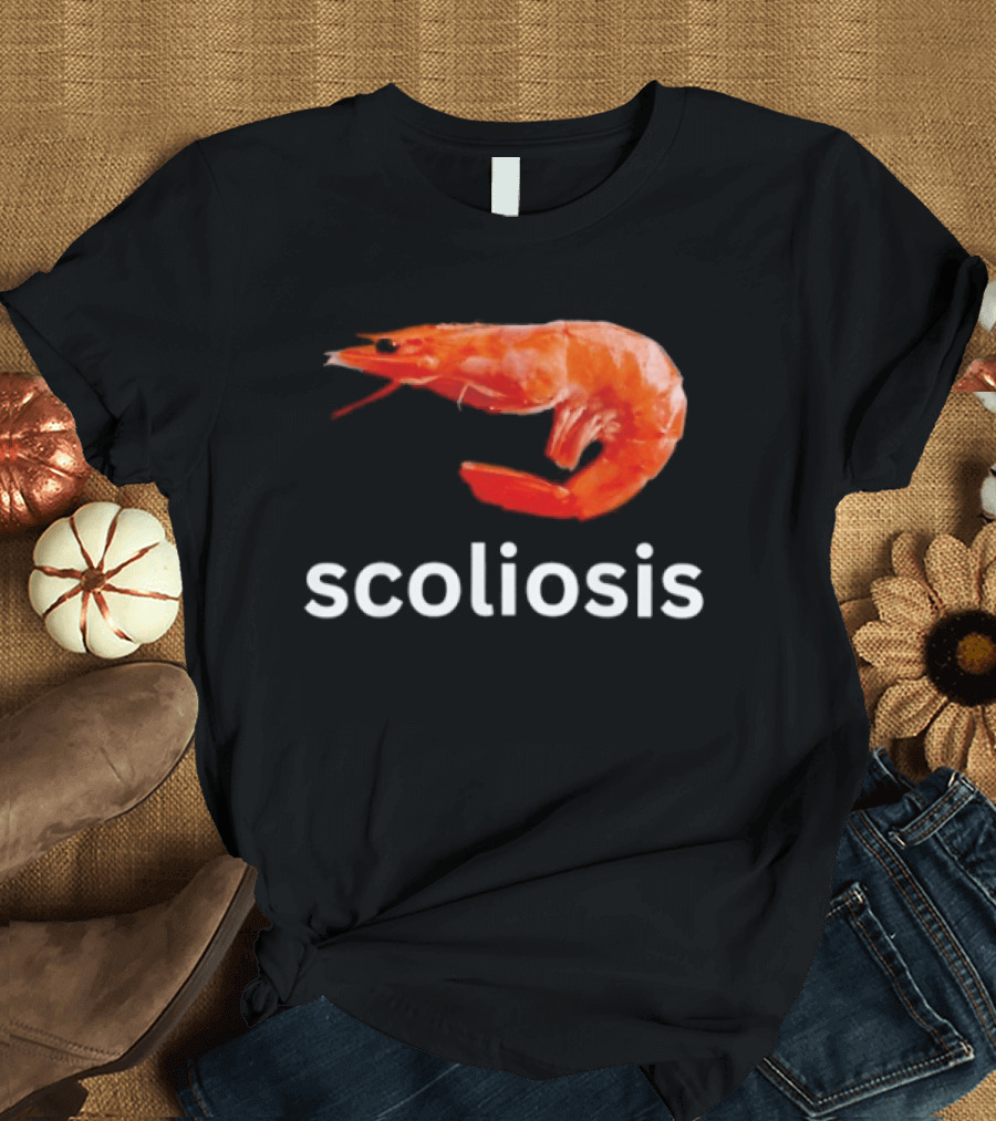 Shrimp Scoliosis Meme Funny Seafood Joke T-Shirt