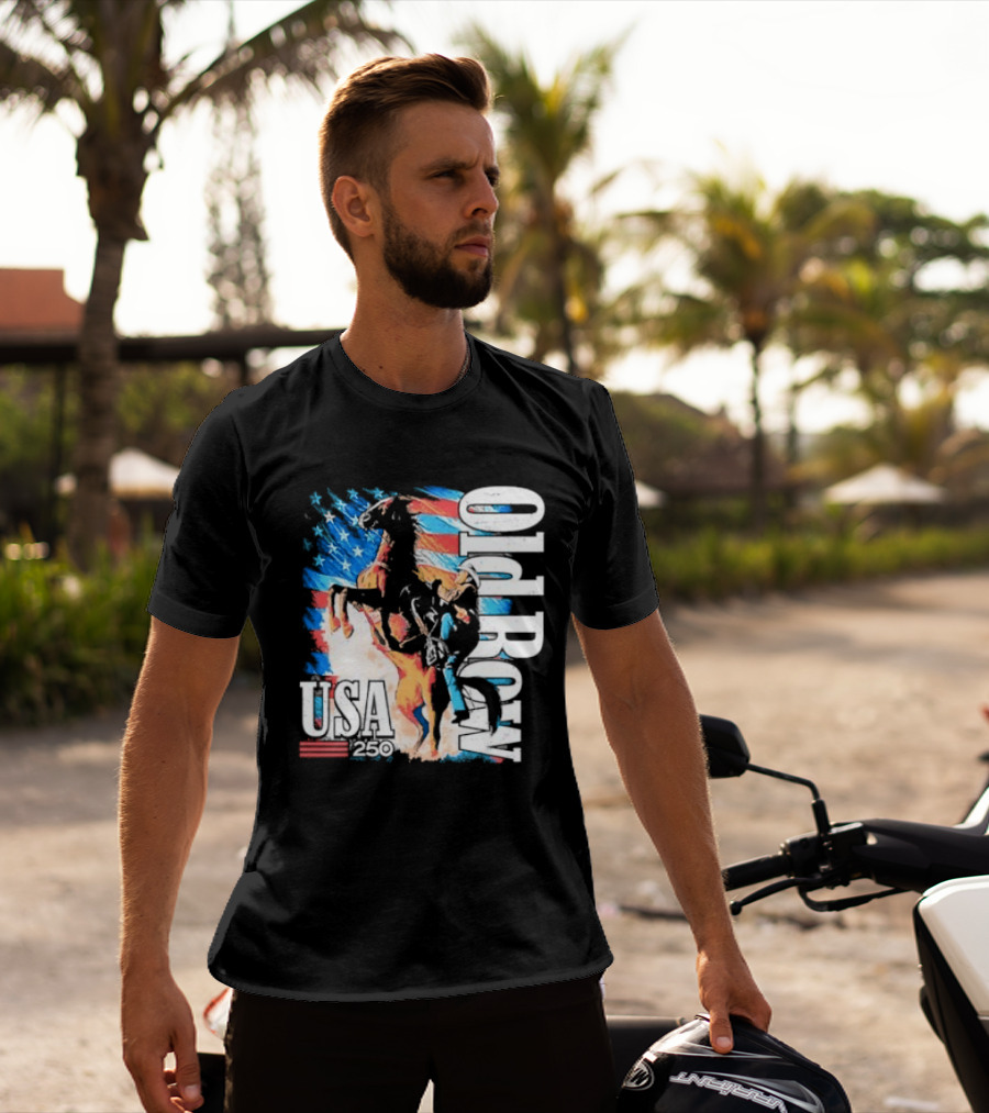 Cowboy Rodeo Rider With Horse USA Flag 250th Anniversary T-Shirt