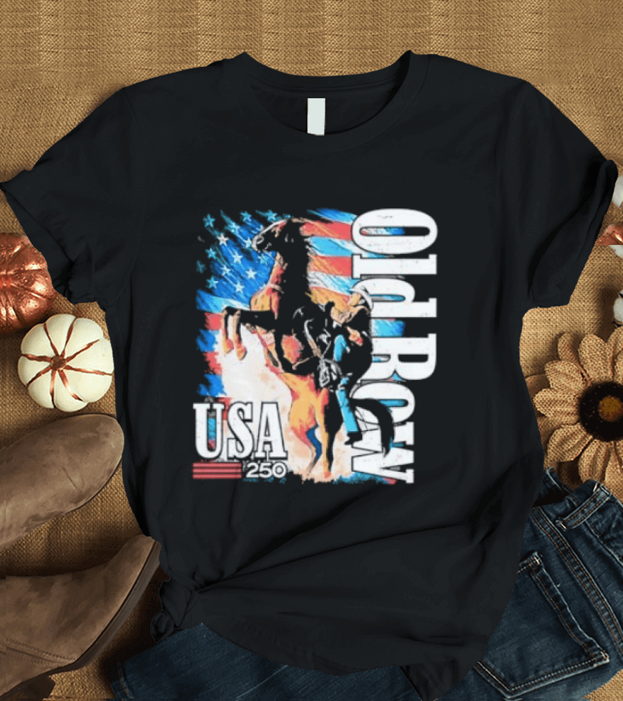 Cowboy Rodeo Rider With Horse USA Flag 250th Anniversary T-Shirt