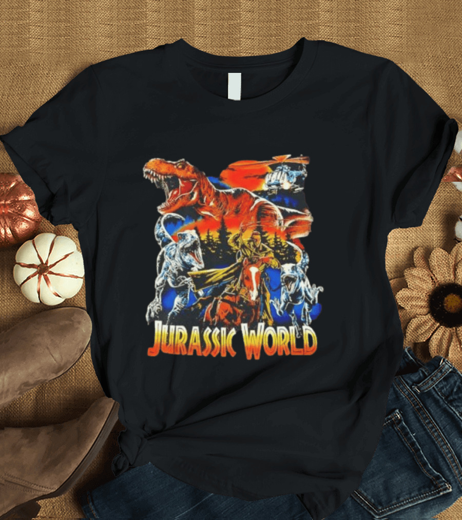 Jurassic World Rex Raptor Classic Cartoon Adventure Scene T-Shirt
