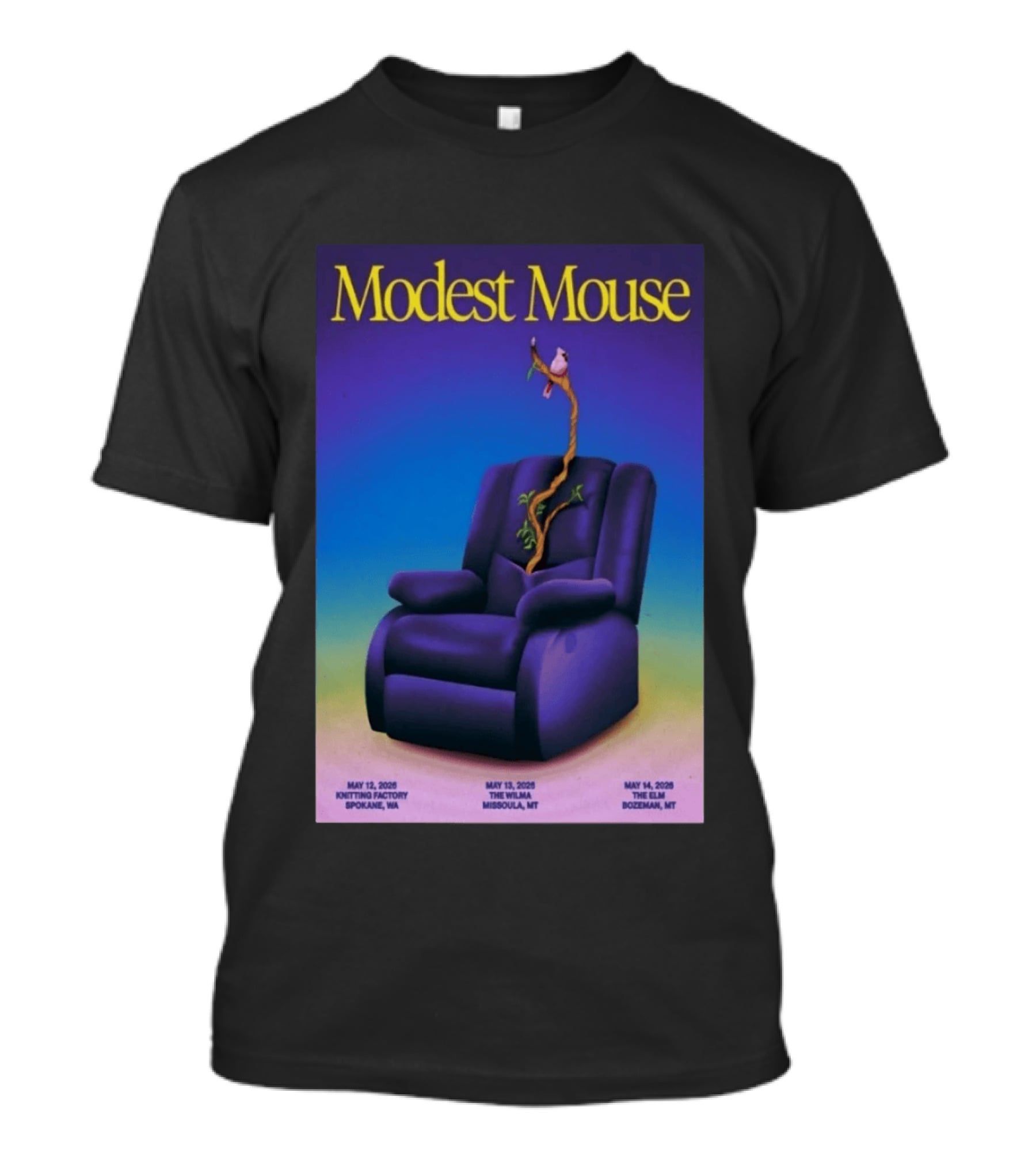 Modest Mouse Tour May 2026 Recliner And Tree Bozeman MT The Elm T-Shirt
