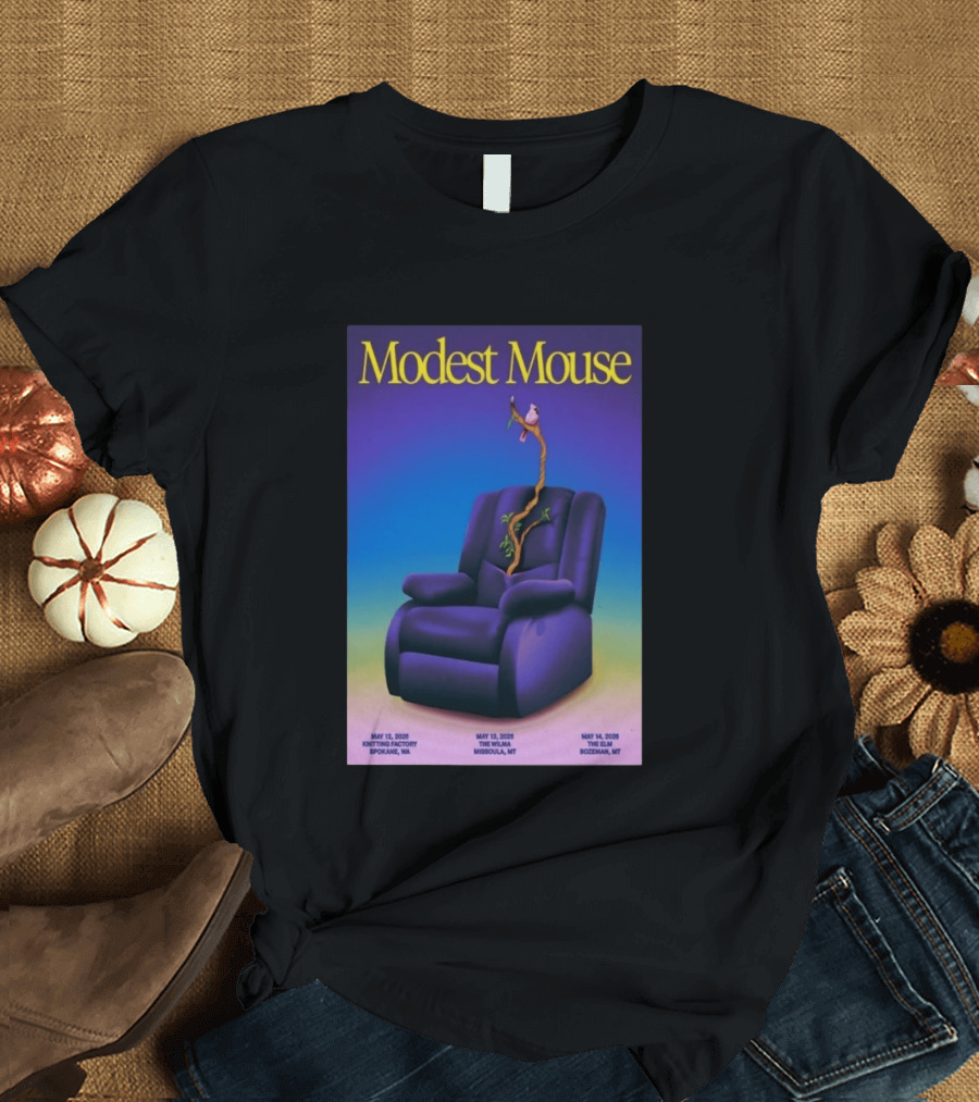 Modest Mouse Tour May 2026 Recliner And Tree Bozeman MT The Elm T-Shirt
