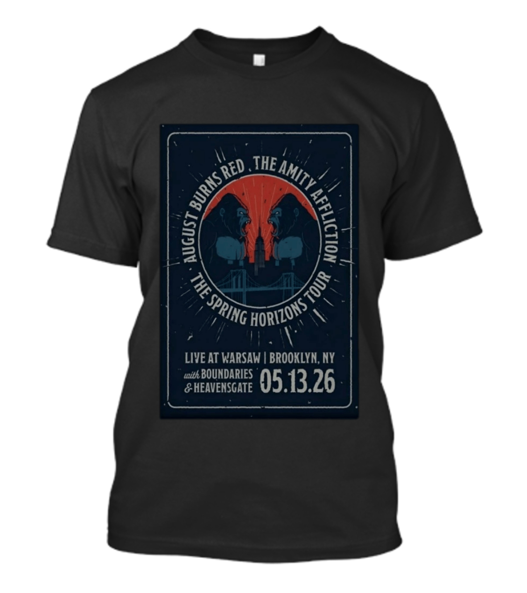 August Burns Red The Amity Affliction The Spring Horizons Tour Brooklyn NY May 13 2026 Live At Warsaw With Boundaries And Heavensgate T-Shirt
