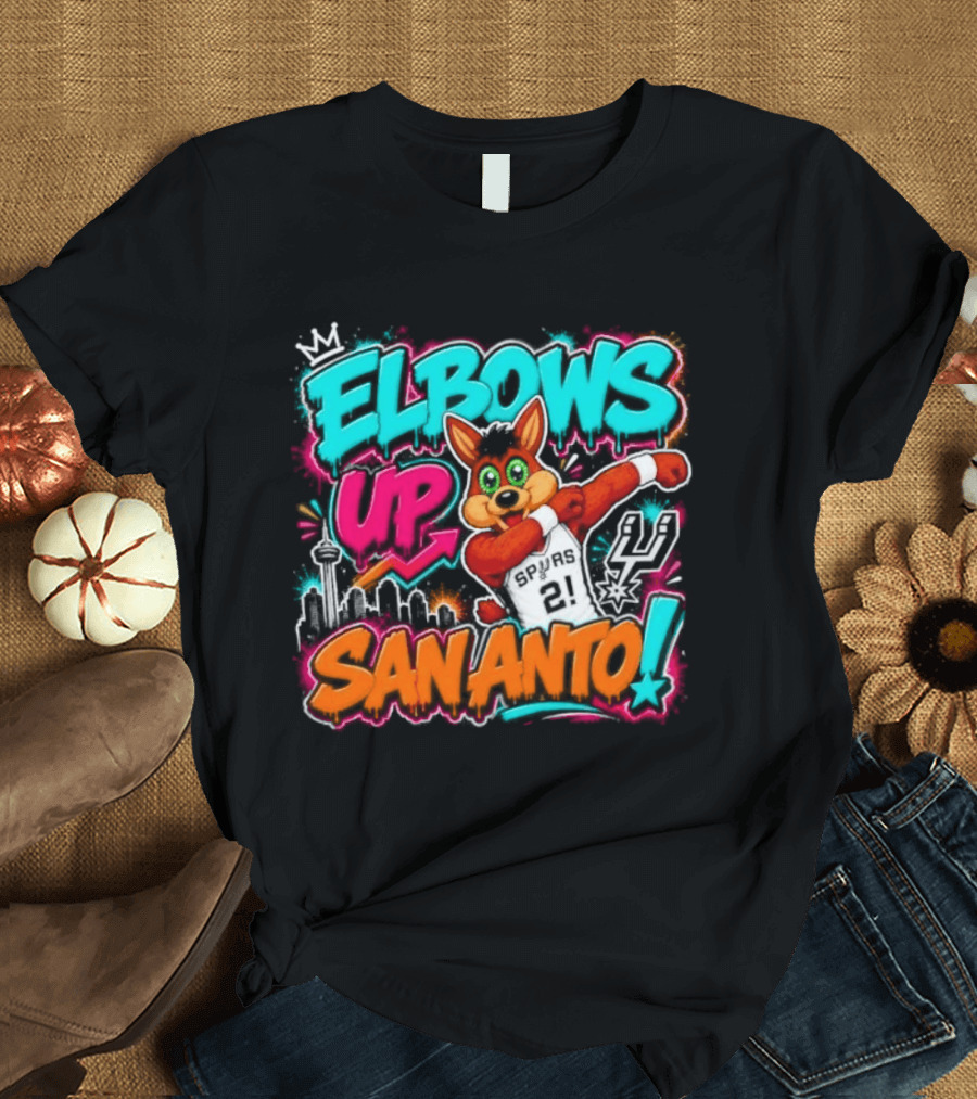 Elbows Up San Antonio Spurs Cartoon Style Mascot Dabbing Fun T-Shirt