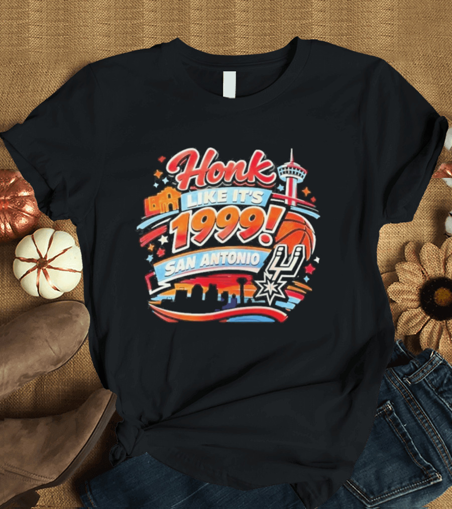 San Antonio Honk Like It's 1999 Basketball Arena Tower Fiesta T-Shirt