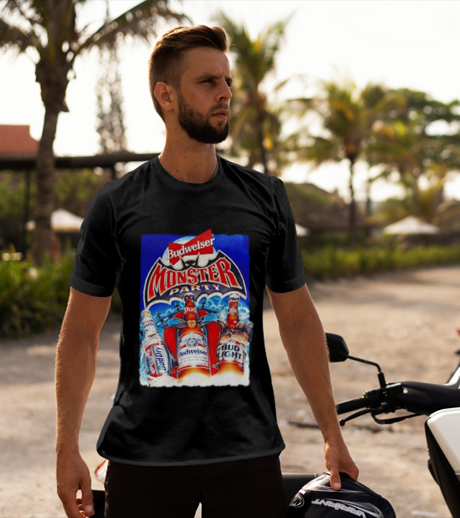 Budweiser Monster Party Bud Dry Bud Light Bottles Halloween Celebration T-Shirt
