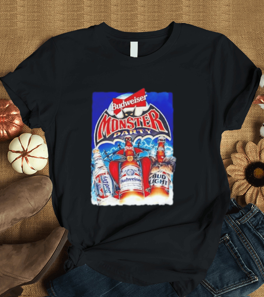 Budweiser Monster Party Bud Dry Bud Light Bottles Halloween Celebration T-Shirt