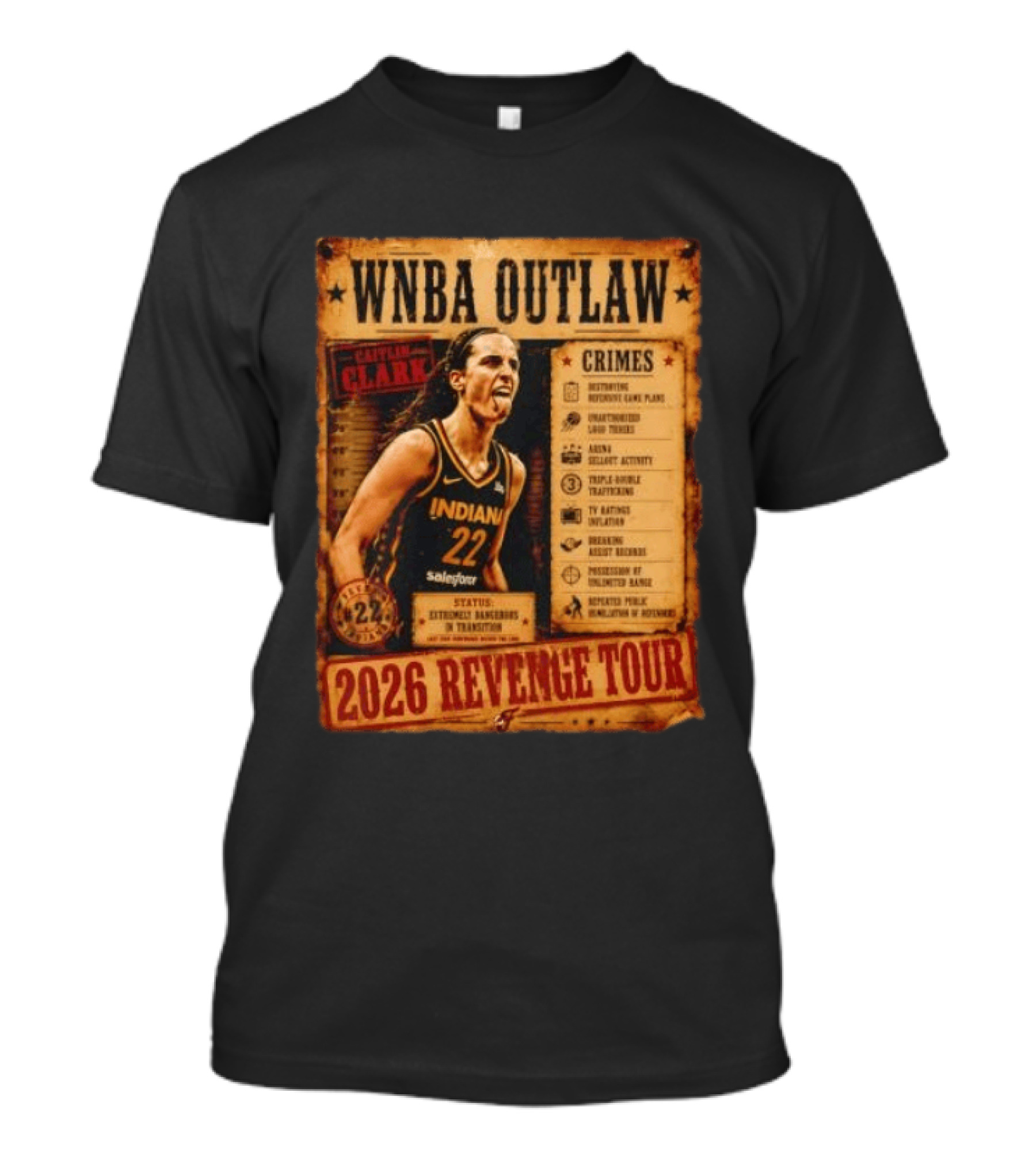 WNBA Outlaw Caitlin Clark Indiana 2026 Revenge Tour T-Shirt
