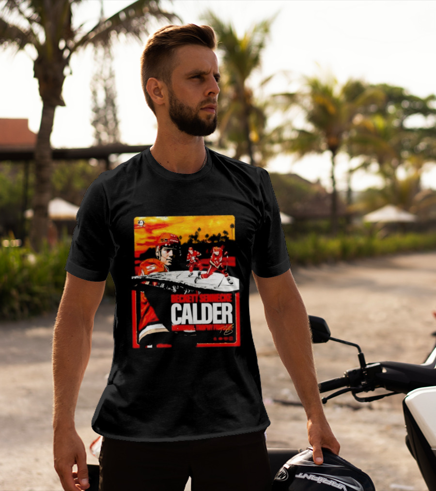 Beckett Sennecke Calder Memorial Trophy Finalist Hockey Player Action Scene T-Shirt