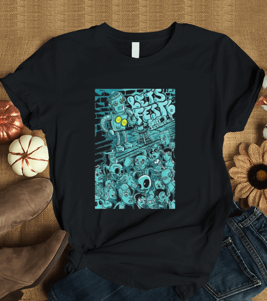 LET'S FEST 6 SEP 9 6 2026 Indianapolis Robot And Alien Crowd T-Shirt