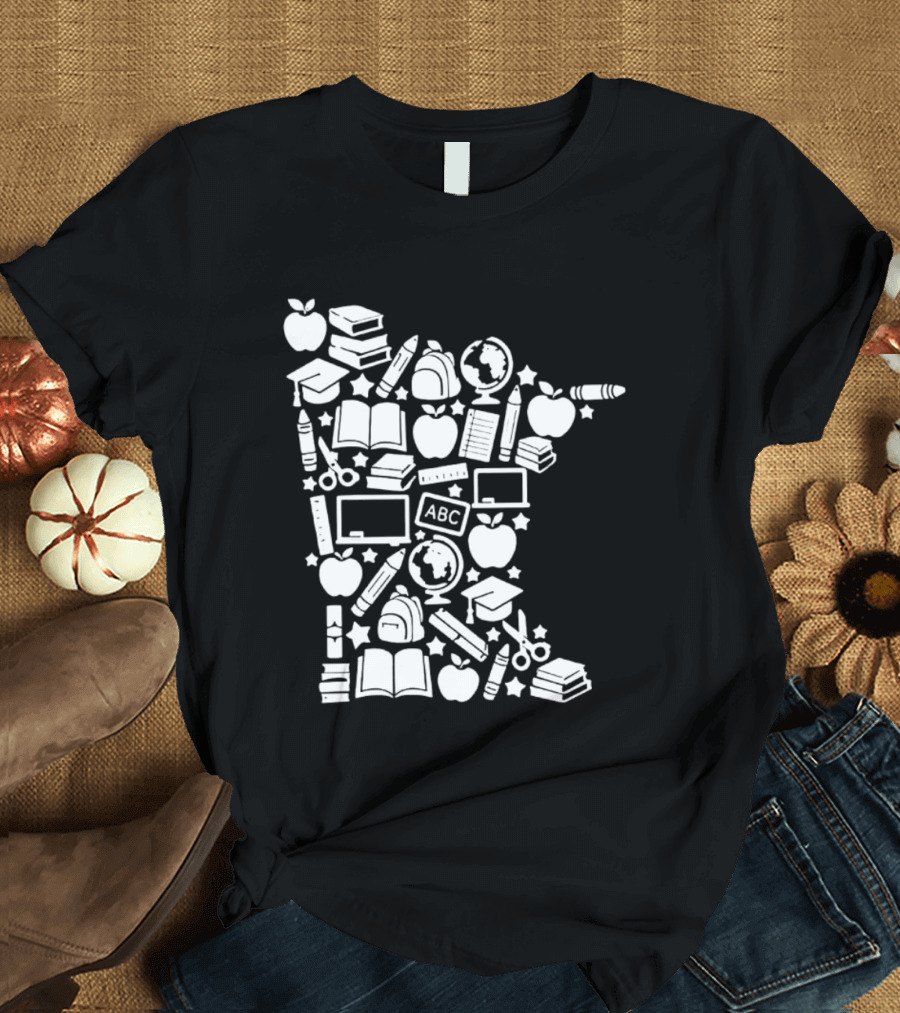 Minnesota Teacher Back To School ABC Books Apples Education State Map T-Shirt