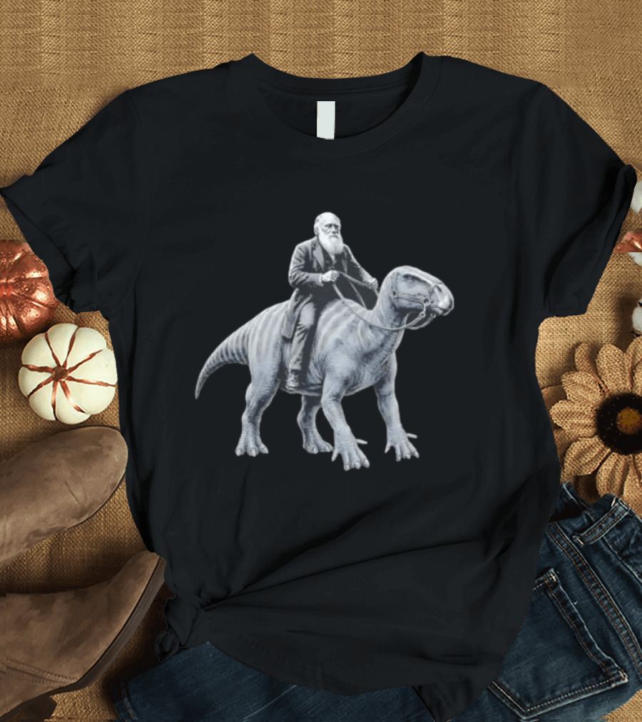Charles Darwin Riding Dinosaur Evolution Science Lover T-Shirt