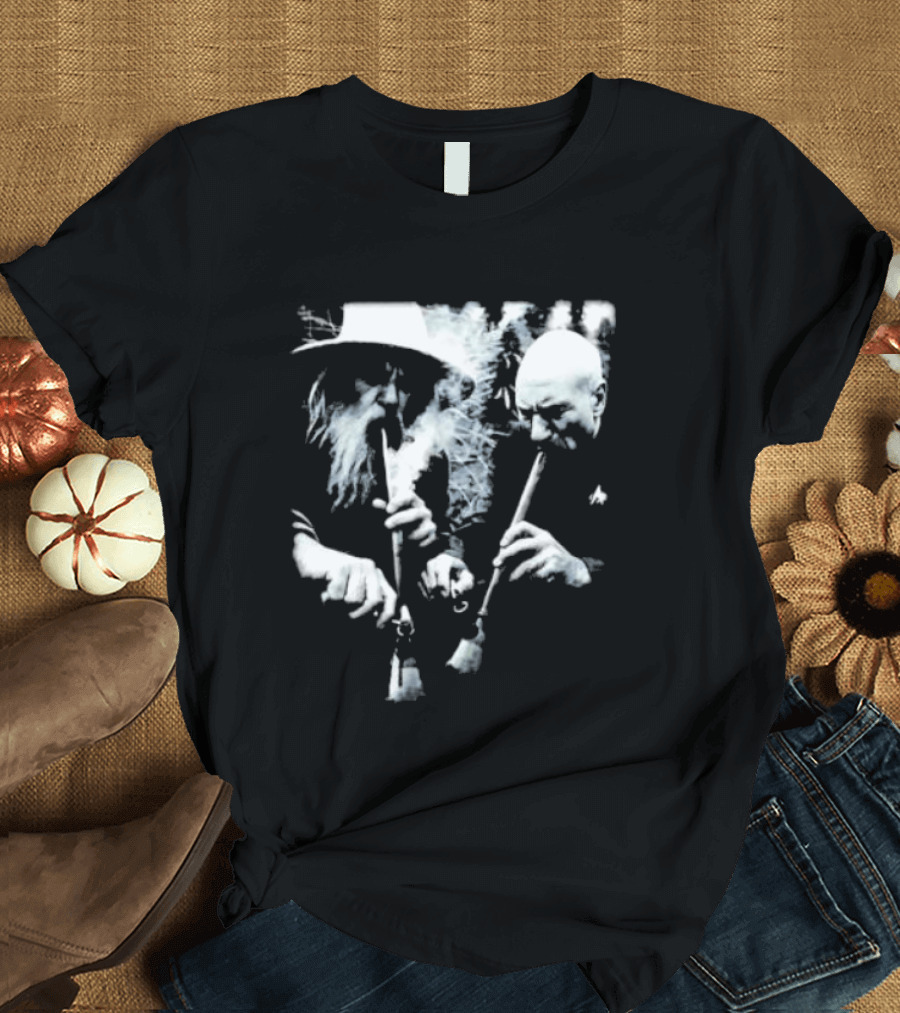 Wizard And Space Captain Smoking Cosmic Meme Scene T-Shirt