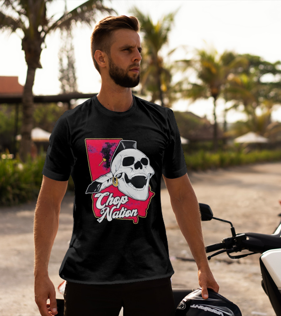 Atlanta Braves Chop Nation Skull Tomahawk Chop T-Shirt