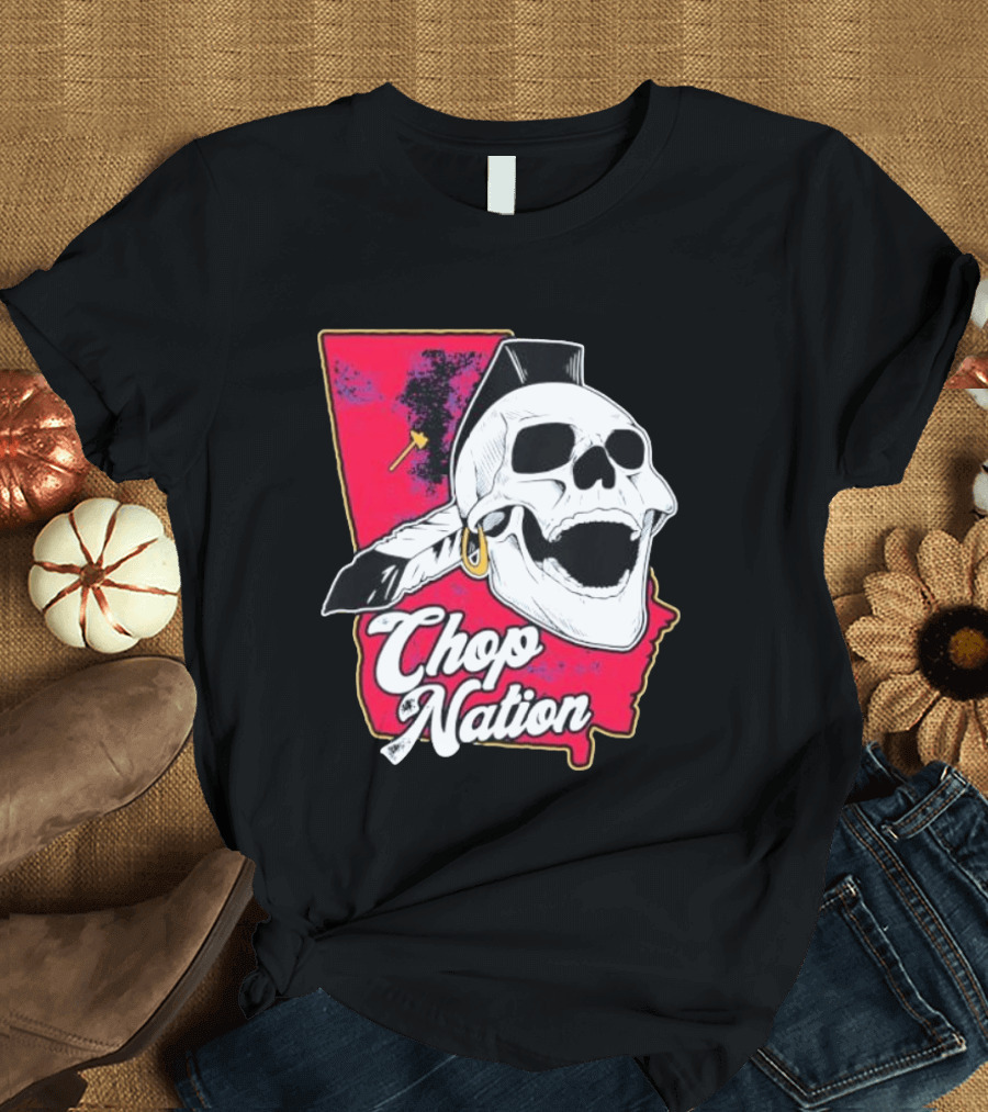 Atlanta Braves Chop Nation Skull Tomahawk Chop T-Shirt
