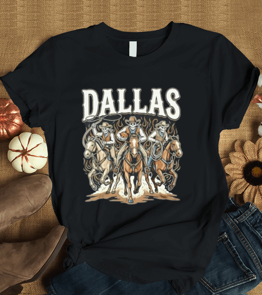 Dallas Cowboys Skeleton Rider Trio On Horses T-Shirt