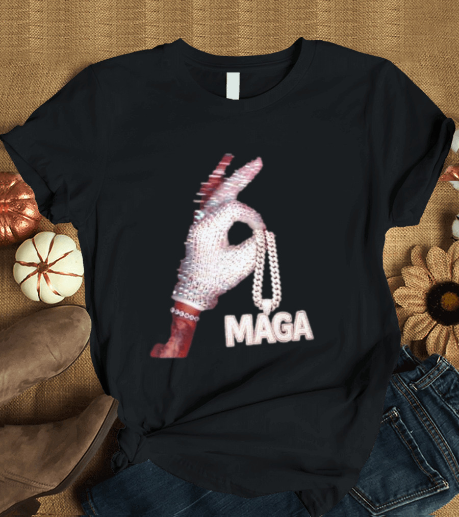 MAGA Iceman Hand Gesture With Diamond Encrusted Jewelry T-Shirt