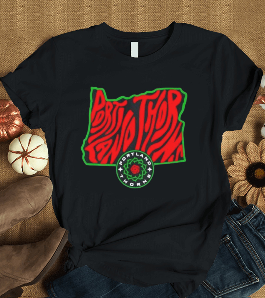Portland Thorns FC NWSL Oregon State Map Groovy T-Shirt