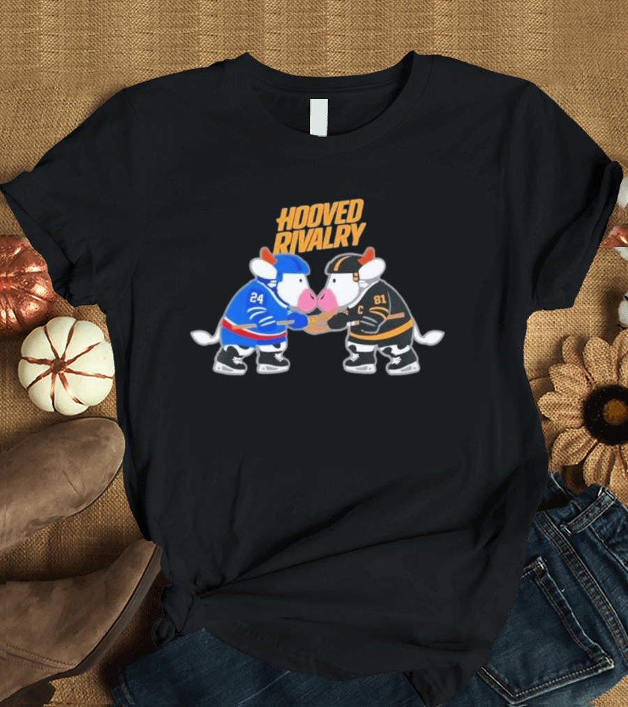 Buffalo Sabres Boston Bruins Hooved Rivalry Hockey Cow Characters T-Shirt