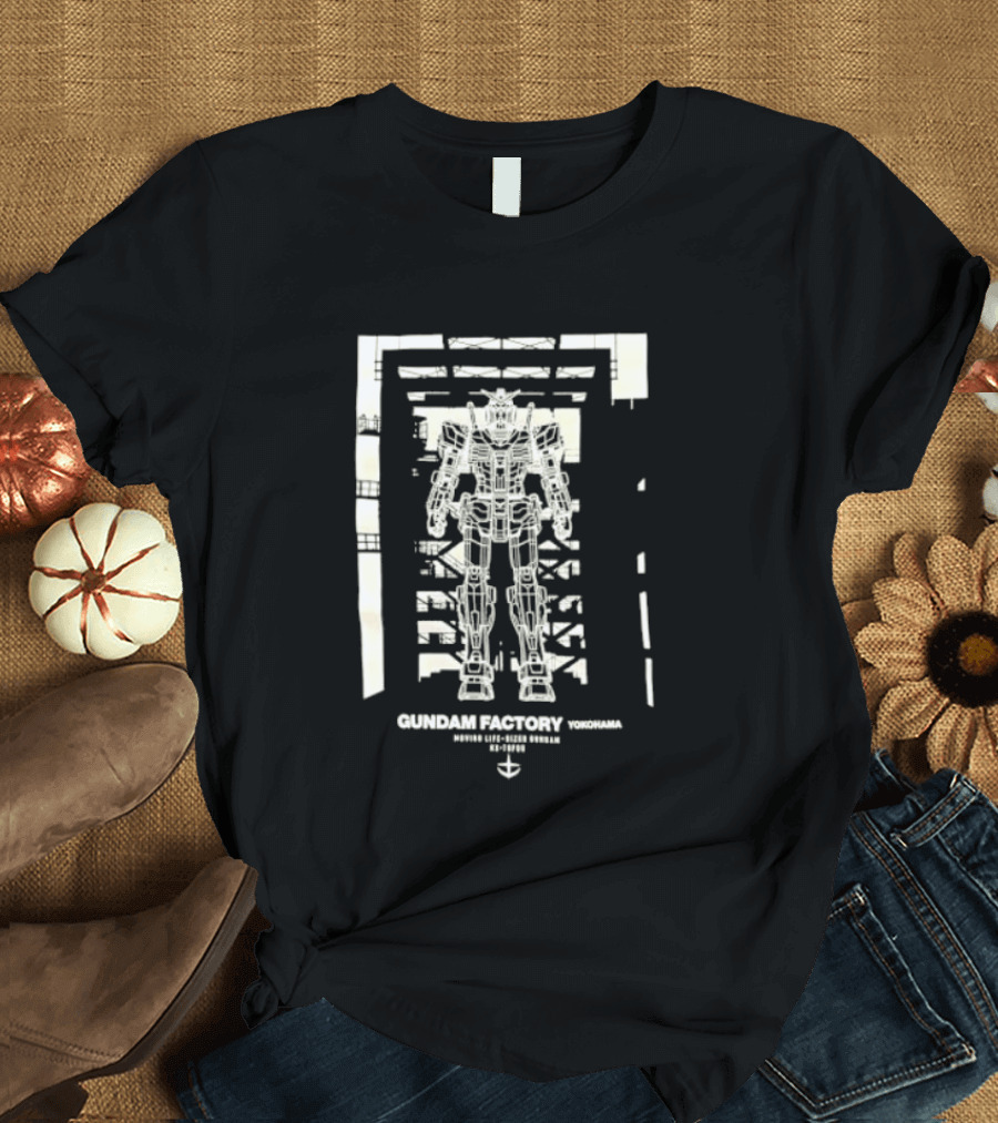 Yokohama Gundam Factory RX 78F00 Mobile Suit White Blueprint T-Shirt
