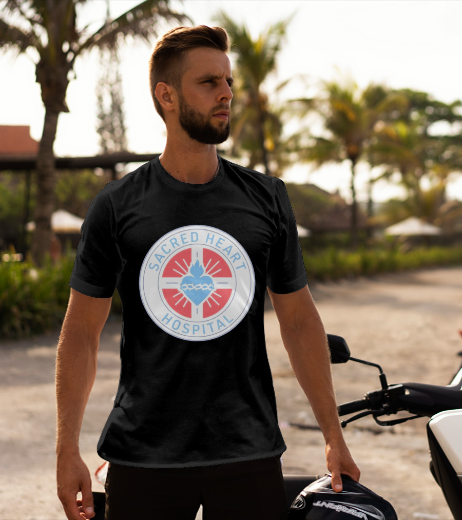 Sacred Heart Hospital Emblem With Blue And Red Heart T-Shirt