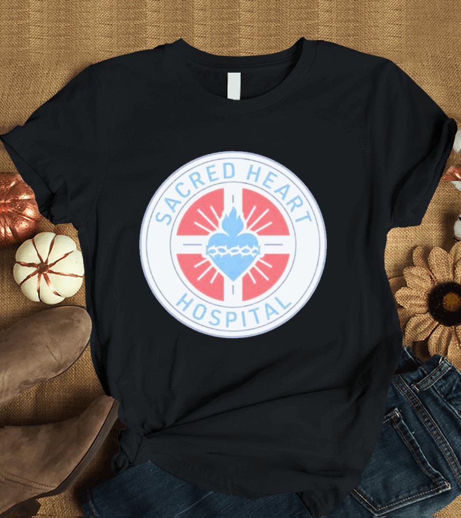 Sacred Heart Hospital Emblem With Blue And Red Heart T-Shirt