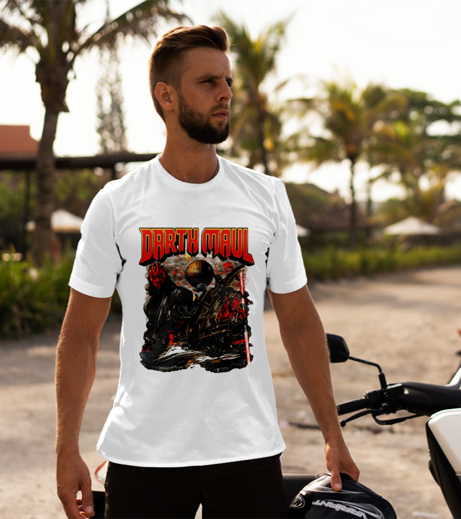 Darth Maul Star Wars Sith Warrior Battle Scene With Lightsaber And The Death Star T-Shirt