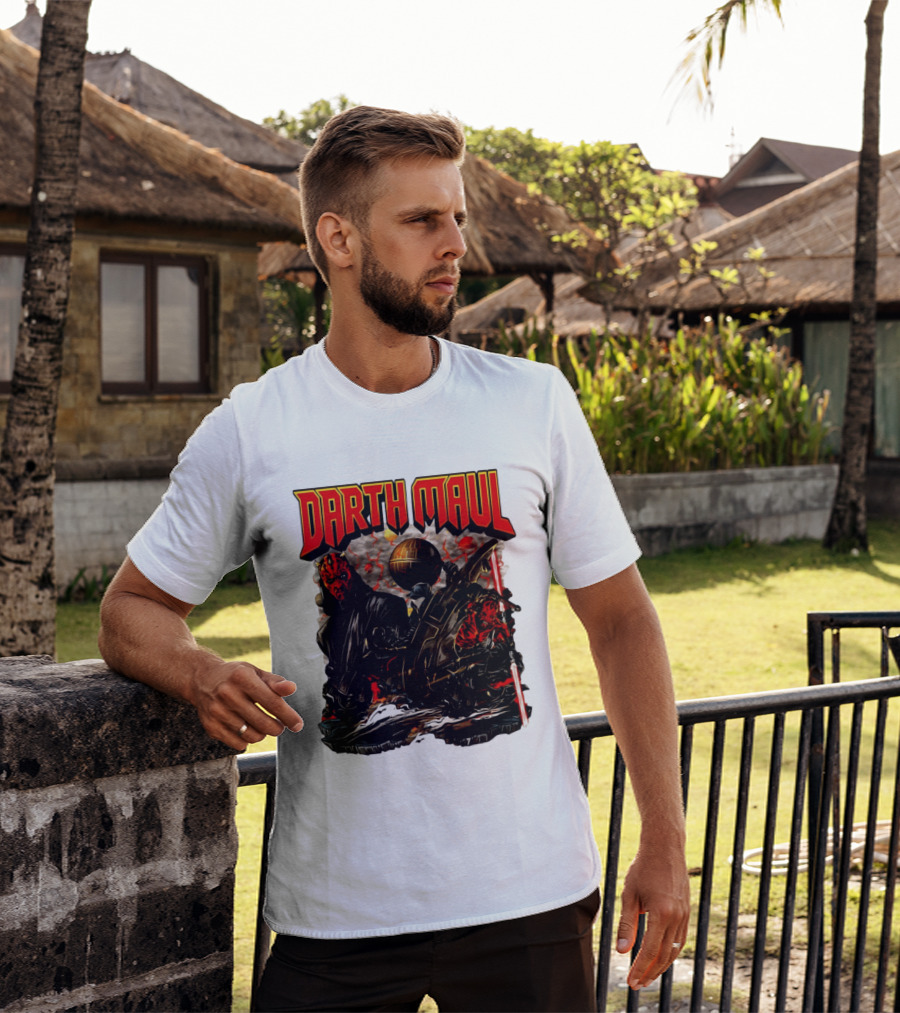 Darth Maul Star Wars Sith Warrior Battle Scene With Lightsaber And The Death Star T-Shirt